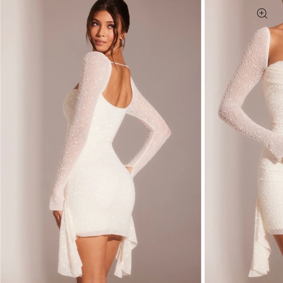 fitted lace wedding dress Nora Sequin Cowl Neck Mini Dress